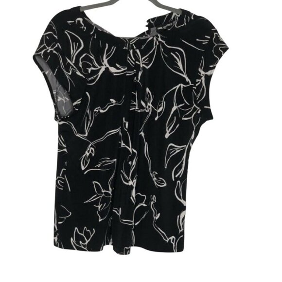 Karl Langerfeld Paris Peephole Back Black Floral Blouse Size L - Picture 1 of 5